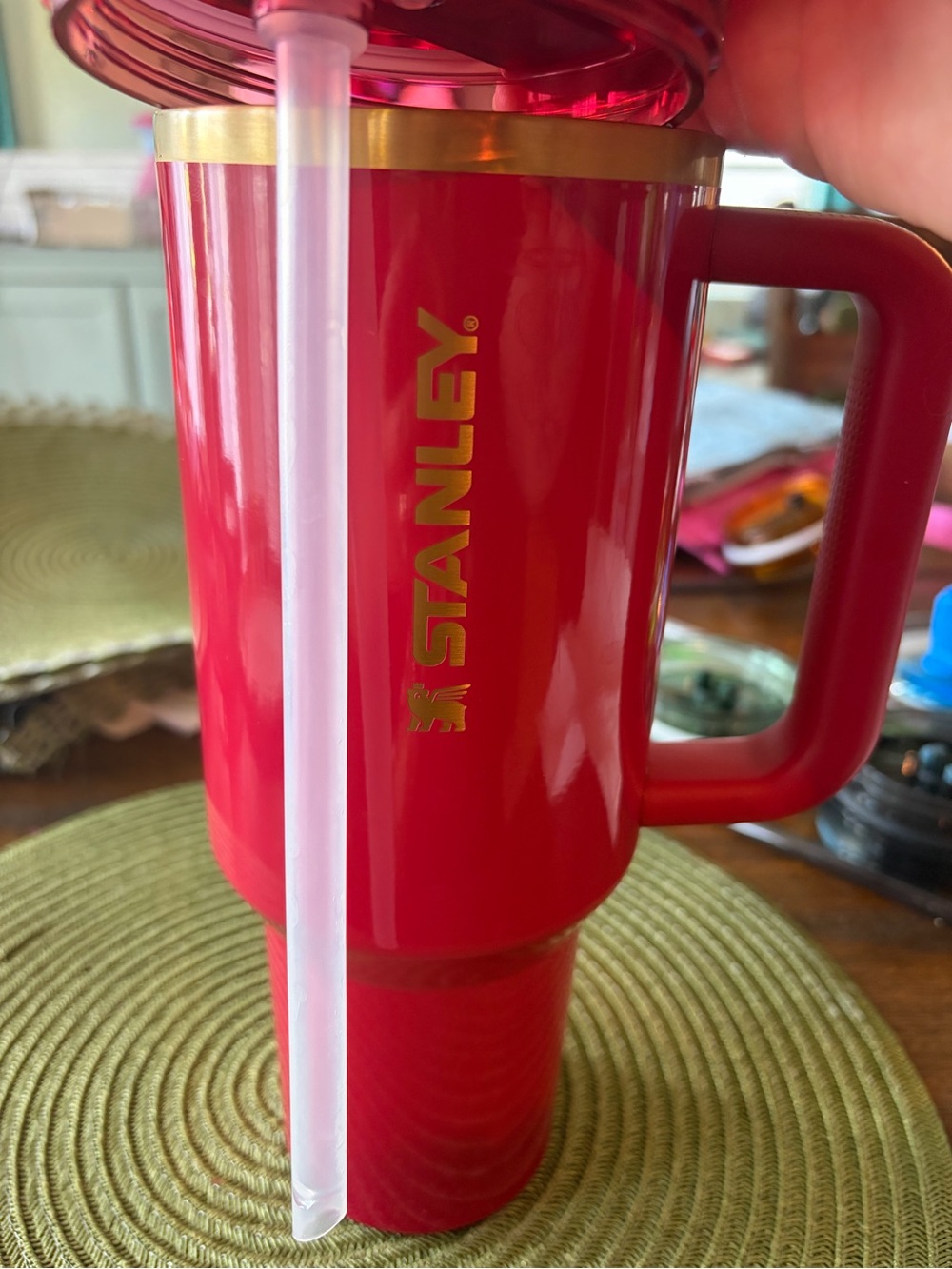 Stanley Red and Gold Travel Mug with Handle